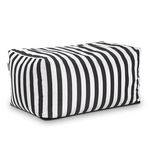 Leon Outdoor Bean Bag Ottoman, Black & White Stripes