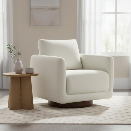 Swivel Accent Chair Modern Round Barrel Armchair with Upholstered Faux Leather for Living Room Bedroom Waitingroom,2 Box, Cream-Style 2