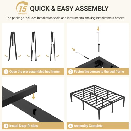 14" Queen Bed Frame Sturdy Metal Platform for More Storage No Box Spring, view 7