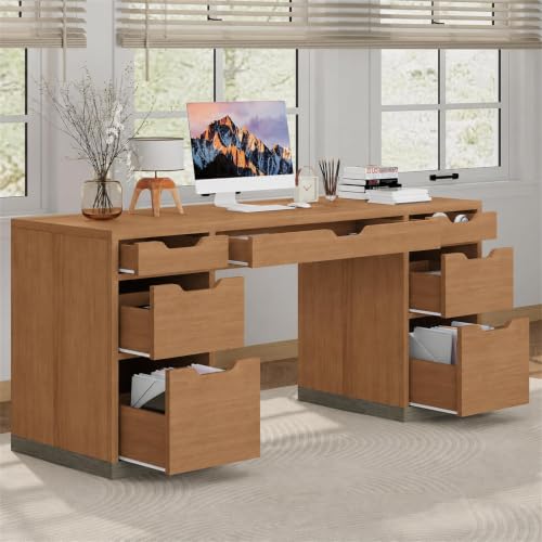 Executive Desk with Drawers, Office Desk with Stoarge, Brown, view 8