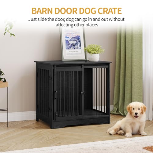 27.2" S Dog Crate Furniture Indoor Dog Kennel with Barn Door, view 8