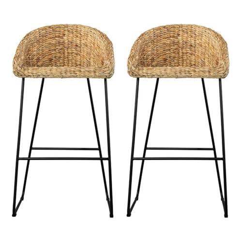 Landrine Water Hyacinth Bar Stools - 2 Piece Set - Bohemian Design, Natural Rattan - Easy Assembly - Ideal for Kitchen, Home Bar (BC1130832)