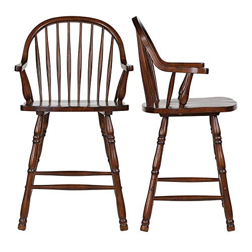 Andrews Drop Leaf Kitchen Island with Counter Height Stools with Arms |Distressed Chestnut Brown | Drawers and Cabinet