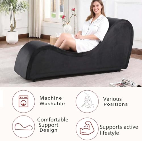 Black Chaise Lounge Chair with Removable & Washable Velvet Black Cover, view 3