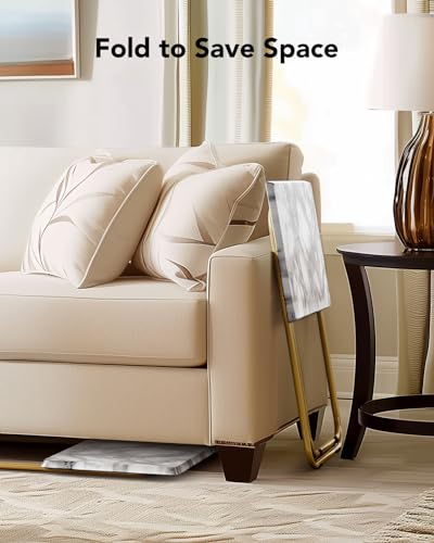 Folding TV Tray Table -Stable Tray Table with No Assembly Required, TV Dinner Tray for Eating, Foldable Snack Tables for Bed & Sofa (Marbling)