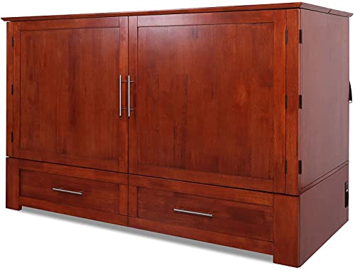 Daily Delight Murphy Cabinet Chest Bed with Charging Station & 6" Memory Foam Mattress, Queen (Cherry)