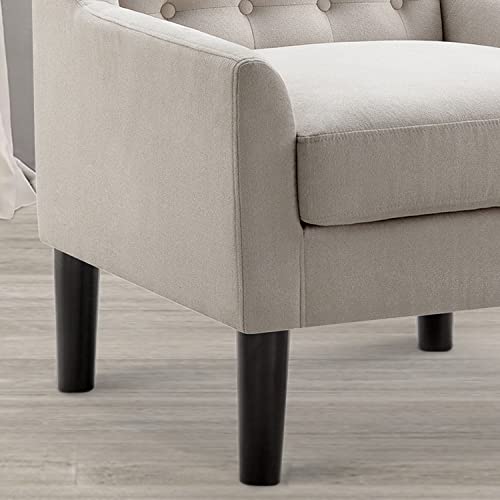 Accent Chair - Button Tufted Armchair for Living Room, Bedroom, Reading - Mid-Century Modern Lounge Chair Set - Natural