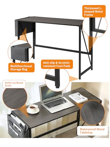 Modern Desk Writing Computer Desk for Home Office, No-Assembly Study Office Desk Foldable Table for Small Spaces (Black Oak, 31.5 inch)