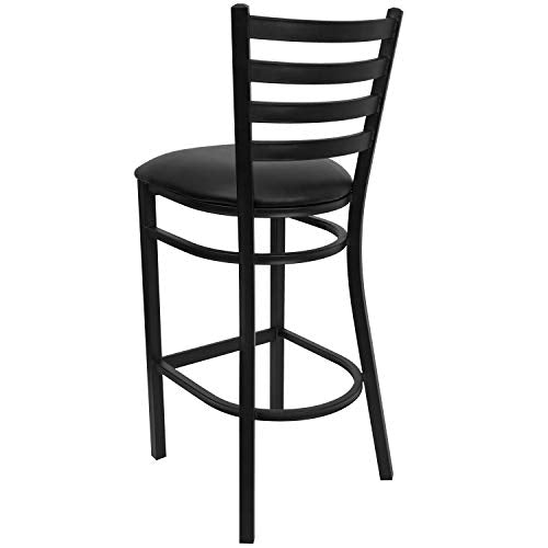 Hercules Series Ladder Back Metal Restaurant Barstool, Modern Upholstered Armless Bar Height Chair for Restaurants and Kitchens, Black