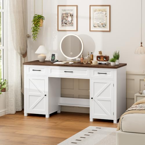 59" White Home Office Desk with Storage, Wood Computer Desk with 3 Drawers, view 8