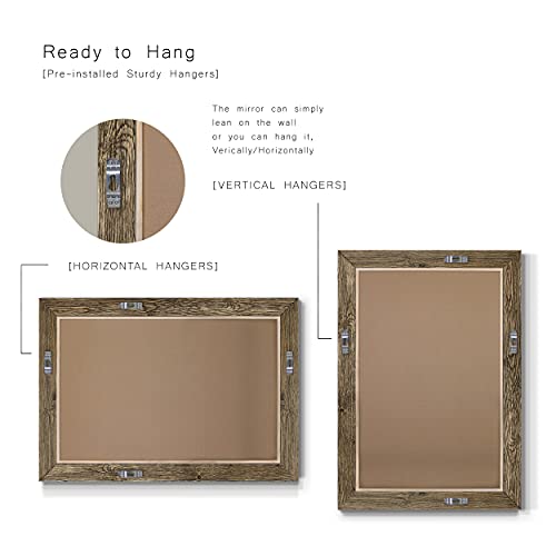Rectangular Dark Room Walnut Wooden Framed Body Mirror Decor Farmhouse Wall Mounted Horizontal Decorative Mirror for Bedroom Living Room Bathroom - 41"x29" LT07