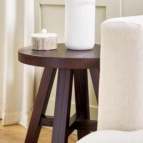 Colt Modern Farmhouse Solid Wood Round Side Table, 18 Inch, Espresso