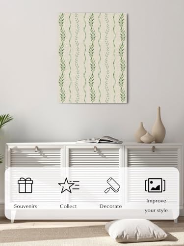 NuYeBiofx Rustic Botanical Leaves on Burlap Canvas Wall Art Prints,40"x28" Framed Picture Artwork Foliage Vines Green Ribbon Printed Canvas Oil Painting for Living Room Bedroom Office,Ready to Hang