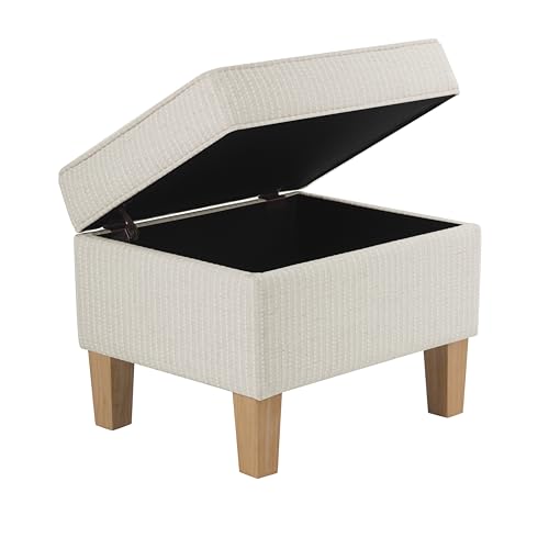 22" Modern Rectangular Storage Ottoman - White Woven Stripe