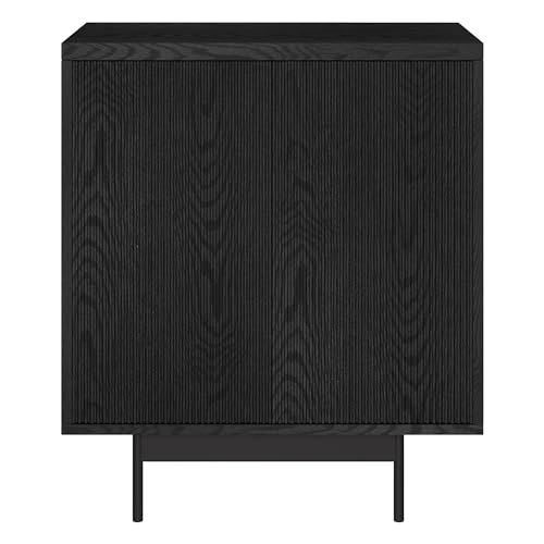 28" Fluted Accent Cabinet, Ribbed Modern Sideboard Buffet Cabinet with 2 Doors and an Adjustable Shelf for Living Room, Dining Room, Bedroom or Entryway, Natural Black
