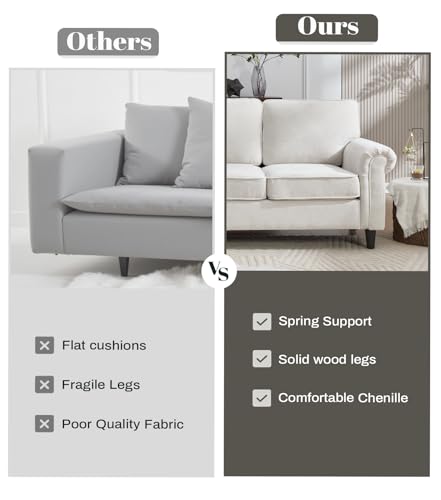 3 Seater Couch, Mid Century Modern Sofa with Rolled Arms and Deep Seats, Fluffy Comfort for Living Room, Apartment, Easy Assembly, Beige
