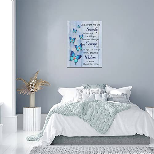 Scripture Serenity Prayer Wall Art Farmhouse Christian Religious Serenity Prayer Wall Decor Rustic Blue Butterfly Picture Canvas Prints Framed Artwork for Living Room Bedroom Bathroom 12"x16"