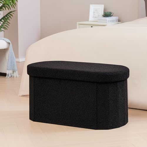 Storage Ottoman Bench Tufted Oval Ottomans Bench Foot Rest, Boulce Bench with Storage 30"x15"x15" (Black)