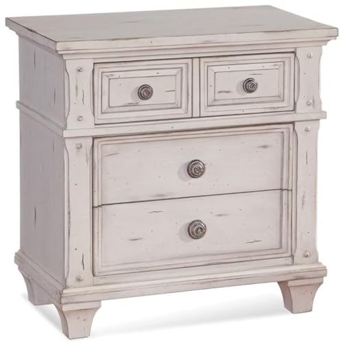 Antique white wood three drawer nightstand, view 2