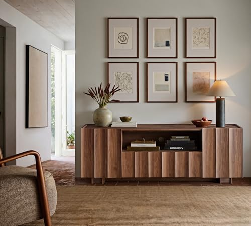 61" Mid Century Modern TV Stand with Storage, Wave Design, Walnut, view 7