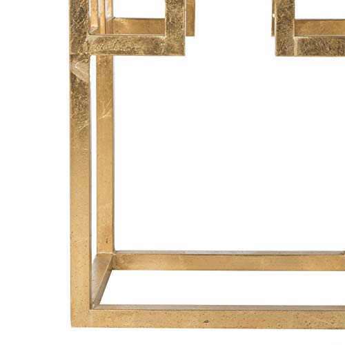 SAFAVIEH Home Collection – Byram Greek Key Antique Gold Glass Top End Table, Fully Assembled, Modern Glam Accent Table (FOX2574A)