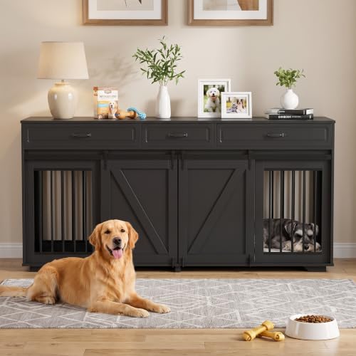 Double Dog Crate Furniture, 71" TV Stand Kennel for 2 Dogs, view 8