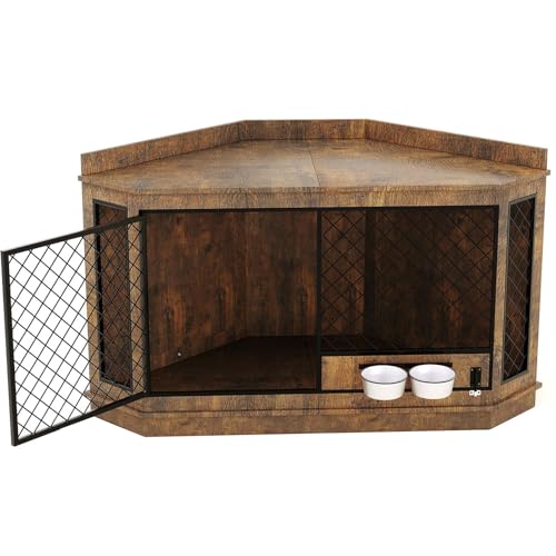 51.3" Corner Dog Crate Furniture with 360° Rotating Feeder, view 8
