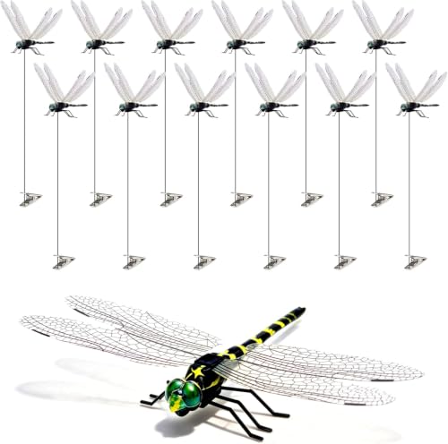 12 Pack 3D Dragonfly Clips, Fake Dragonflies with Stakes, view 2