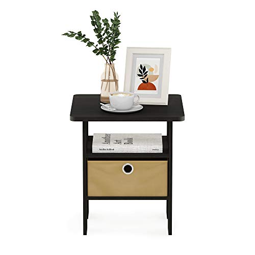 ANDREY Square Side Table, End Table, Night Stand, Espresso | Open Shelves and Storage Bin, Bedside Table, for Living Room, Bedroom