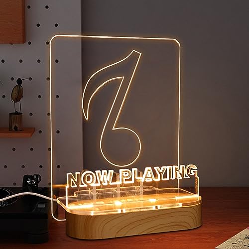 Light up Now Playing Vinyl Record Stand, Now Spinning Record Stand, Wooden Acrylic Holder for Album Display Storage, Vinyl Record LED Display Storage Collection Holder with USB Powered