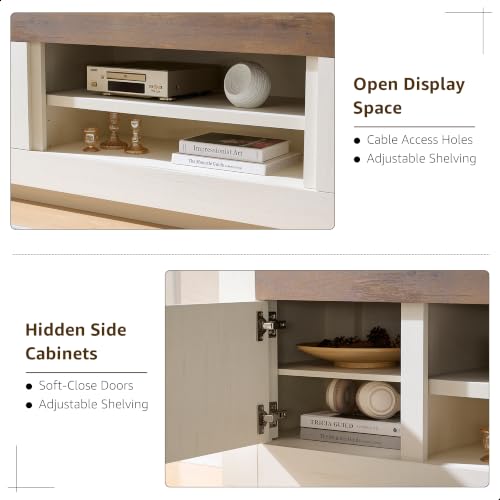 70" Modern TV Stand for 80" TV, Thick Block TV Console, Antique White, view 7