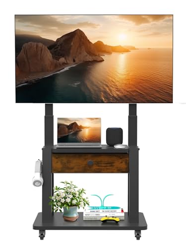 Rolling TV Stand with Fabric Drawer Storage for 32-75 Inch Flat/Curved Screen, view 2