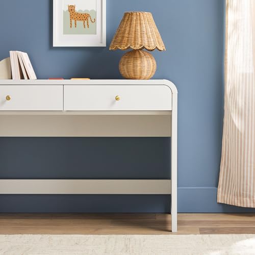 Zoey Modern Curve Design Writing Desk with Drawer, 45 Inch, White