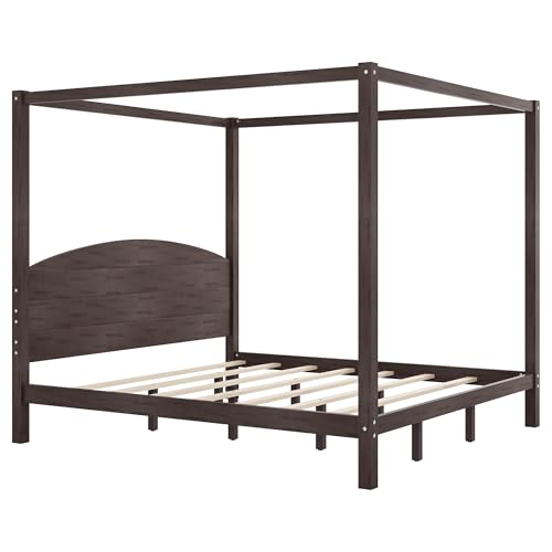 Wood Canopy Bed Frame King, with Headboard and 8 Support Legs, view 8