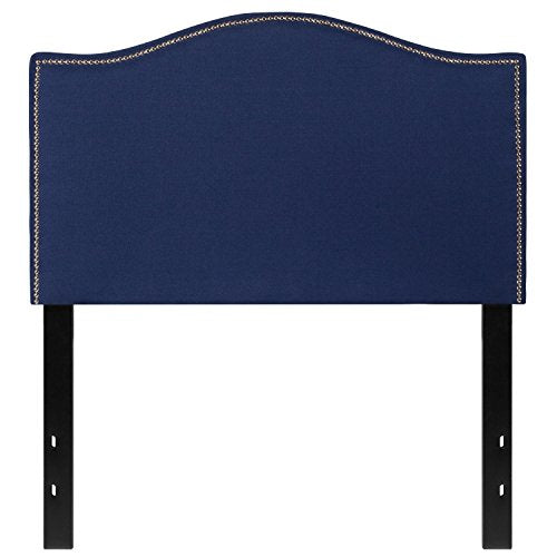 Lexington Upholstered Twin Size Headboard with Accent Nail Trim in Navy Fabric