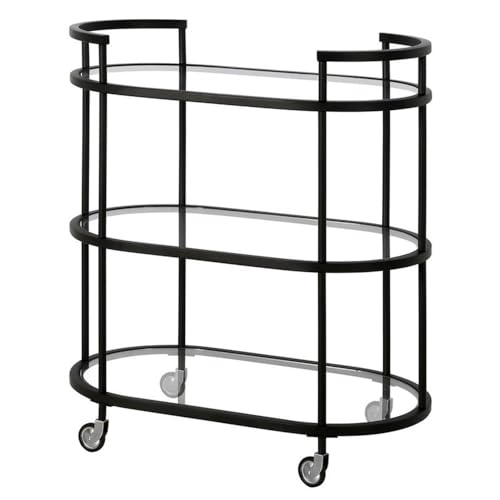 30" Wide Oval Bar Cart in Blackened Bronze, Bar Carts for the Home | Sleek rolling shelving unit that moves room to room with ease, doubling as a stylish bar cart or convenient coffee station