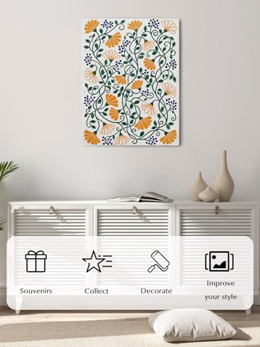 NuYeBiofx Boho Botanical Flowers Art Canvas Wall Art Prints,40"x28" Framed Picture Artwork Teal Orange Cream Plants Printed Canvas Oil Painting for Living Room Bedroom Office,Ready to Hang