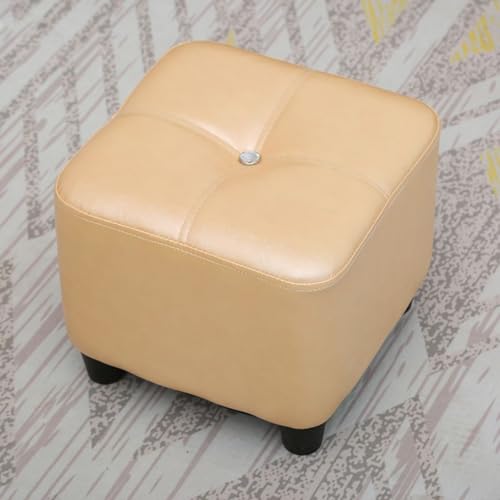 Square Foot Stool Upholstered in Oil Wax Leather with Soft Cushion and Anti Slip Design Easy to Clean and Ideal for Shoe Changing Beige Color 35CM Height Modern Footrest