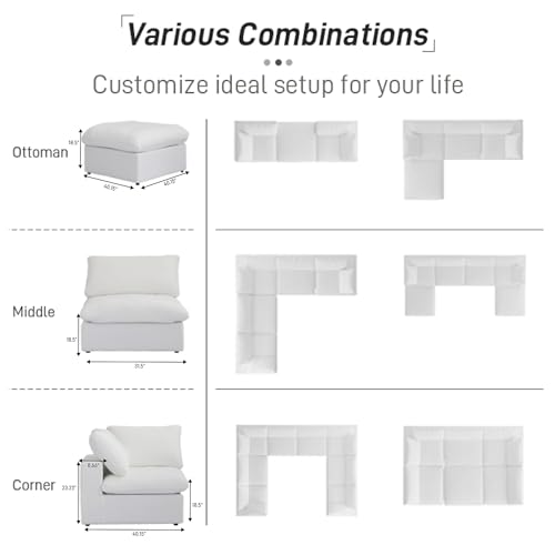 Cloud Modular Sectional Couch,160inch Overzised Down Filled Comfort Sofa Couch for Living Room,8 Seater Minimalist Wide Deep Seat Convertible Couches,Sofa Cover Washable & Removable,White