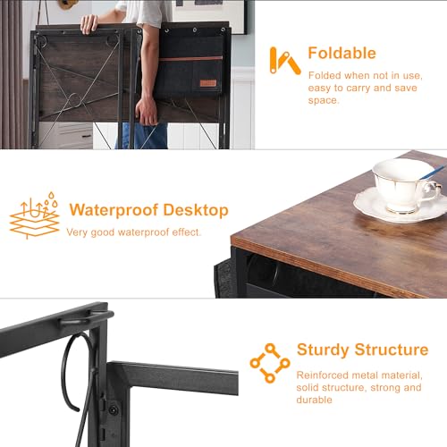 39 Inch Folding Desk Simple Assembly Desk, Writing Computer Desk for Home Office Study Office Desk Foldable Table for Small Spaces, Brown