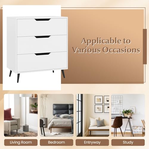 3-Drawer Dresser, Chest of Drawers, Rustic Farmhouse Wooden Storage Dresser, Sofa Beside Table, Utility Storage Organizer for Bedroom, Living Room, Study, Entryway and Closet (White)