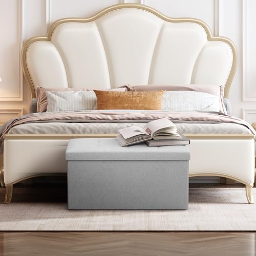 Storage Ottoman Bench, 30 Inch Ottoman Foot Rest, Light Gray | End of Bed Bench, Storage Chest, For Living Room, Bedroom, Entryway