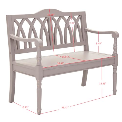 SAFAVIEH Furniture - Benjamin Bench - Quartz Grey - Solid Wood - Farmhouse High-Back Design - Ideal for Entryway, Living Room, Dining Room, 17.1" Seat Height (AMH6500C)