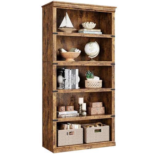 5 Tier Bookcase, Farmhouse Book Shelf with Storage, 71" Tall Book Case Wooden 5 Shelf Bookcase for Home Office, Living Room, Bed Room (Vintage, 67.4" H x 31.5" W x 12.8" D)