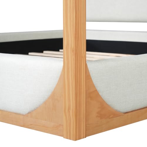 King Size Upholstered Canopy Bed with Light Grey Fabric Headboard&Side Rail, view 8