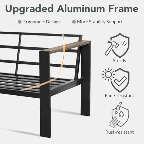 Patio Furniture Set 9 Seats and Coffee Table, 7 Pieces Patio Conversation Set with Thick Cushion, Ottomans, Deluxe Aluminum Modern Outside Sectional for Porch, Balcony, Deck, Yard, Light Gray