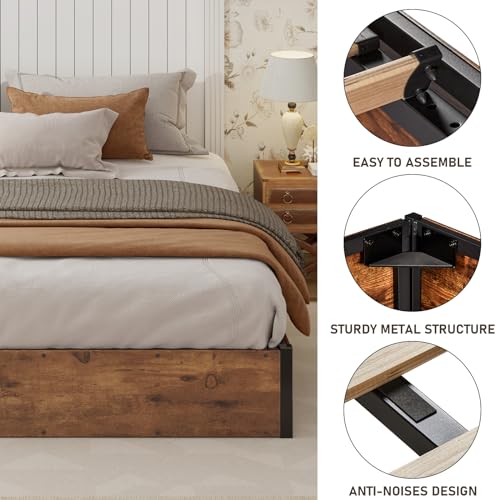 King Size Bed Frame with Lift Up Storage, Rustic Brown, view 7
