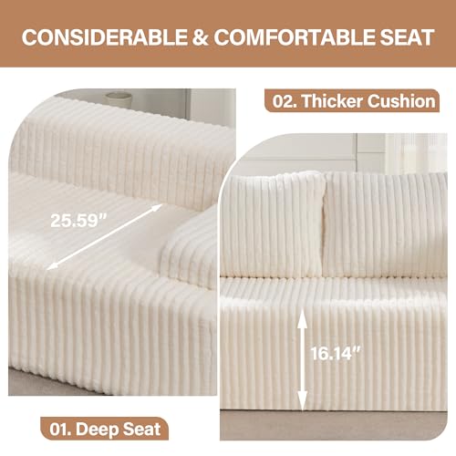 Modular Sectional - L-Shape Cloud Seating with Memory Foam, Convertible 3-Seat Living Room Furniture, Oversized Chaise Lounge, Washable Cover (White, 98", Left Hand Facing)