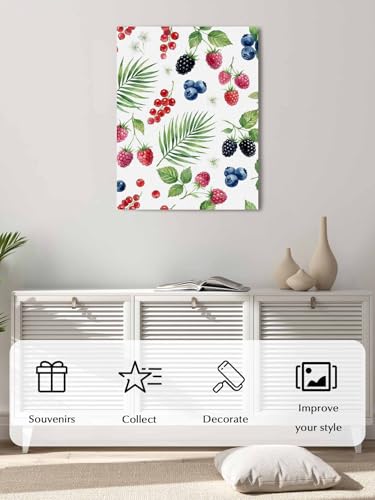 NuYeBiofx Farm Fruit Berry Cherry Blueberry Canvas Wall Art Prints,40"x28" Framed Picture Artwork Watercolor Mulberry Leaves Printed Canvas Oil Painting for Living Room Bedroom Office,Ready to Hang