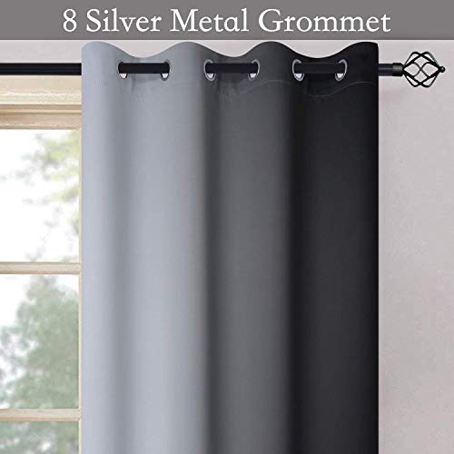 Ombre Black to Grey White Curtains for Living Room 52Wx63L